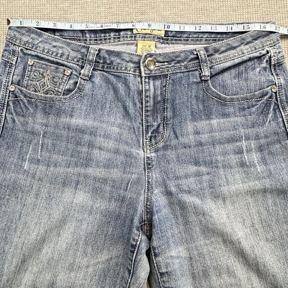 Earl Jean Womens 12 Blue Denim Straight Leg Jeans Mid Rise Embellished Pockets - Picture 7 of 14